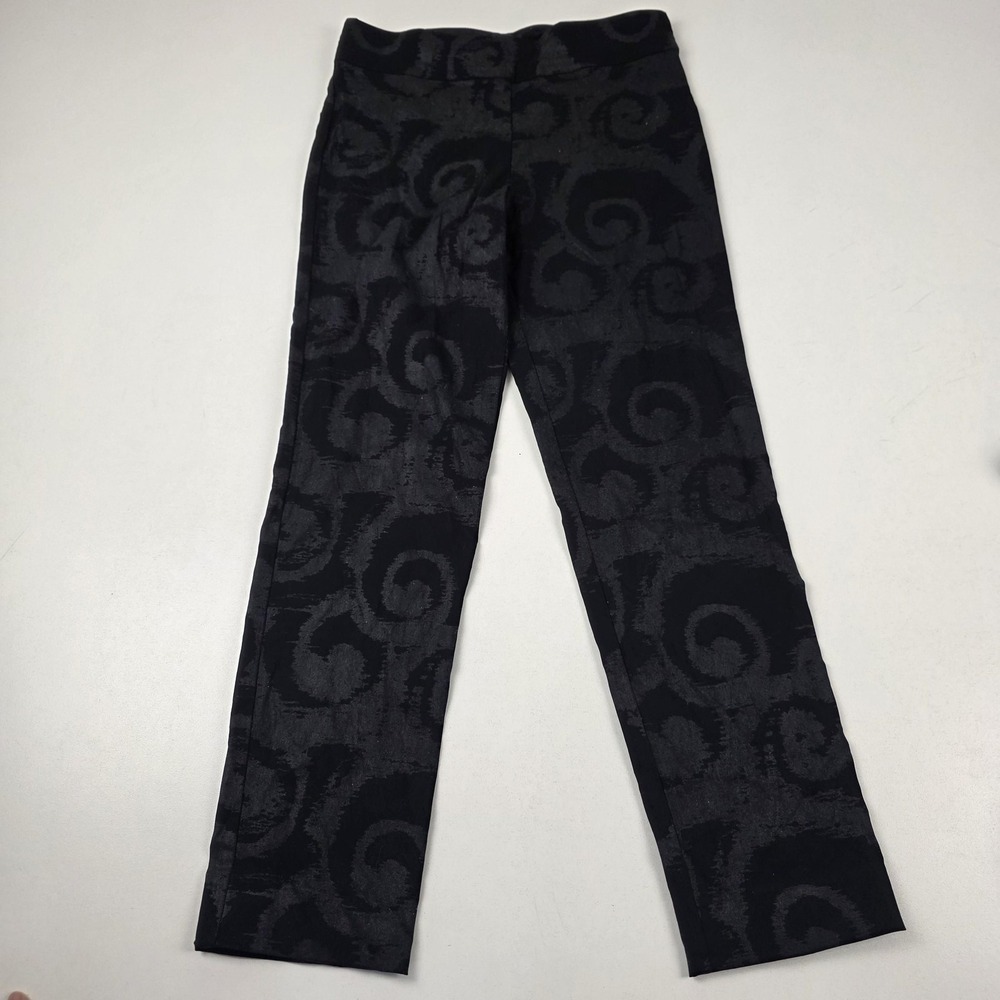 Krazy Larry Pants Womens 10 Black Slim Ankle Stretch Pull On Geometric Jacquard